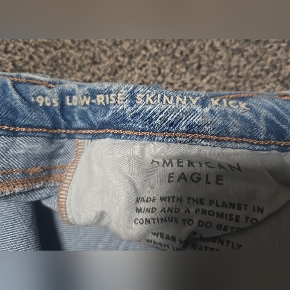 VTG American Eagle 90s Low Rise Skinny Kick Jeans Womens, Size 4, Stretchy Flare - Picture 10 of 11